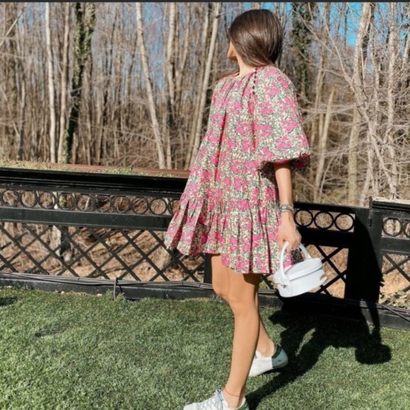 Zara Puff Shoulder Cotton Print Dress NWT - Picture 13 of 16